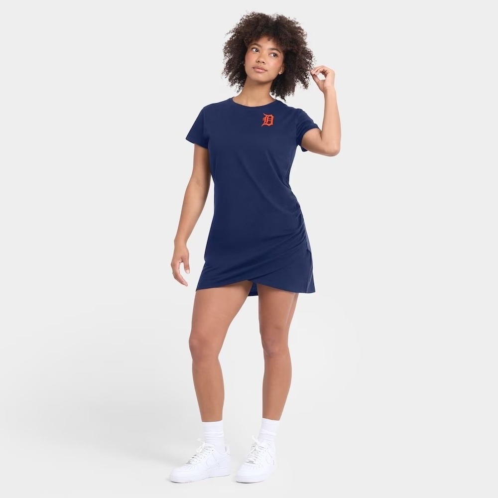 Fanatics Detroit Tigers Navy Blue Ruched Side Tulip Hem T-Shirt Dress Womens XL
